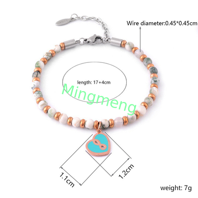 Natural stone chain peach heart bracelet, women's minimalist design, women's bracelet
