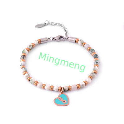 Natural stone chain peach heart bracelet, women's minimalist design, women's bracelet
