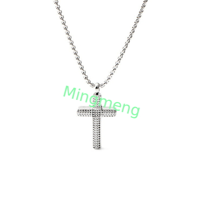 Stainless steel white gold cross pendant necklace with fresh diamond arrangement and full diamond cross necklace