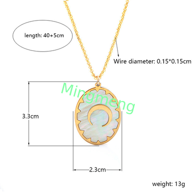 Stainless steel necklace, hanging tag pendant, women's pendant, inlaid with shell, drip glue, gold electroplating process