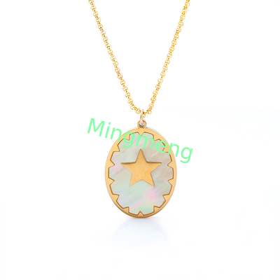 Stainless steel necklace, hanging tag pendant, women's pendant, inlaid with shell, drip glue, gold electroplating process