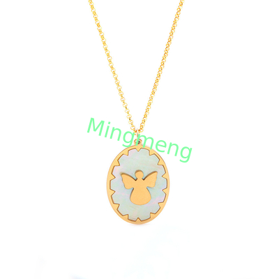 Stainless steel necklace, hanging tag pendant, women's pendant, inlaid with shell, drip glue, gold electroplating process