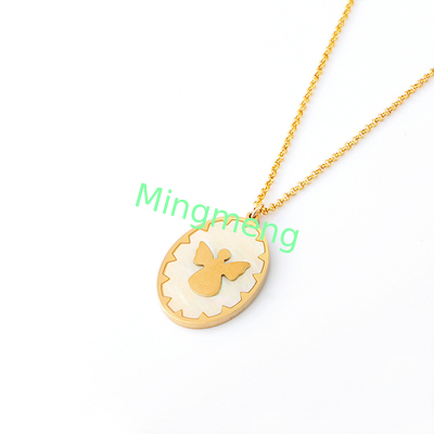 Stainless steel necklace, hanging tag pendant, women's pendant, inlaid with shell, drip glue, gold electroplating process