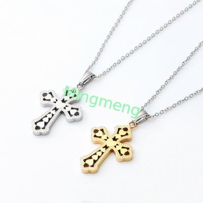 Retro Peach Heart Cross Pendant、 Cross Accessories New Stainless Steel Necklace Women's Fashion Titanium Steel Necklace