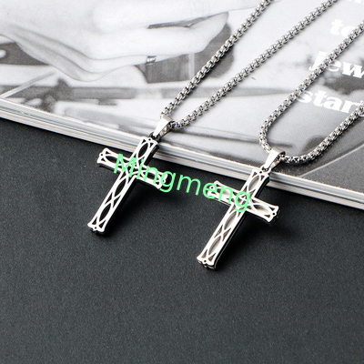 New stainless steel jewelry with fashionable and personalized patterns, hollowed out necklace, simple men's cross pendant