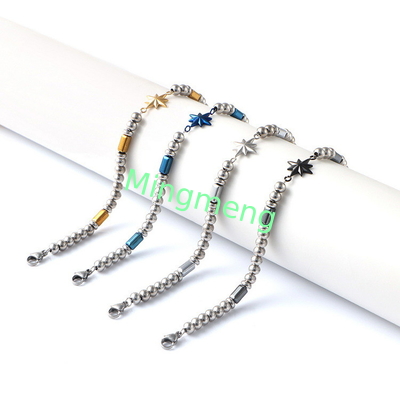 (Customized) Stainless steel men's bracelet, octagonal star Persian style trendy men's black stone bracelet