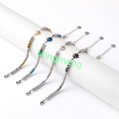 (Customized) Stainless steel men's bracelet, octagonal star Persian style trendy men's black stone bracelet