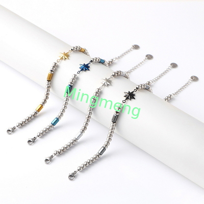 (Customized) Stainless steel men's bracelet, octagonal star Persian style trendy men's black stone bracelet