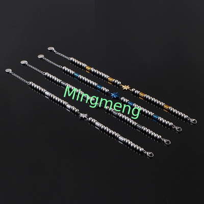 (Customized) Stainless steel men's bracelet, octagonal star Persian style trendy men's black stone bracelet