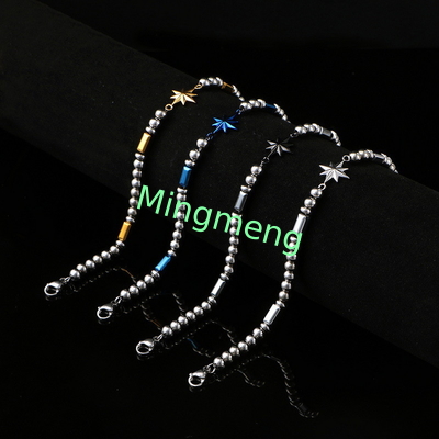 (Customized) Stainless steel men's bracelet, octagonal star Persian style trendy men's black stone bracelet