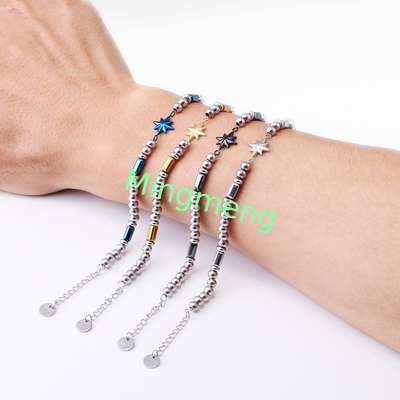 (Customized) Stainless steel men's bracelet, octagonal star Persian style trendy men's black stone bracelet