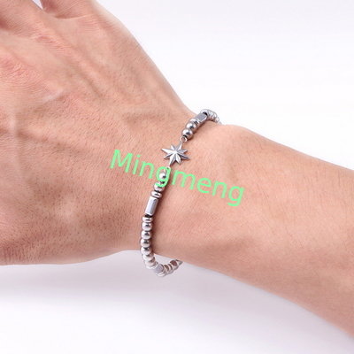 (Customized) Stainless steel men's bracelet, octagonal star Persian style trendy men's black stone bracelet