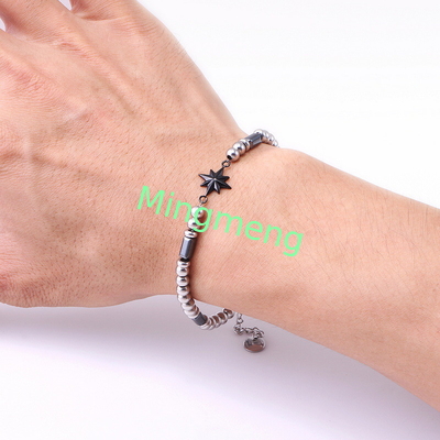 (Customized) Stainless steel men's bracelet, octagonal star Persian style trendy men's black stone bracelet