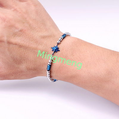 (Customized) Stainless steel men's bracelet, octagonal star Persian style trendy men's black stone bracelet