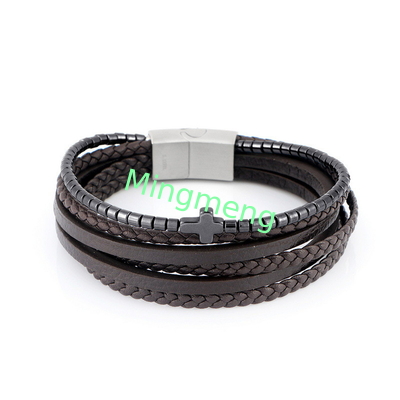 New Stainless Steel Leather Men's Leather Bracelet, European and American Trendy Personalized Versatile Bracelet