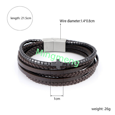 New Stainless Steel Leather Men's Leather Bracelet, European and American Trendy Personalized Versatile Bracelet