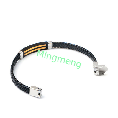 Leather rope bracelet trendy retro leather woven stainless steel men's bracelet fashionable