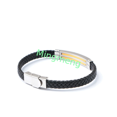 Leather rope bracelet trendy retro leather woven stainless steel men's bracelet fashionable