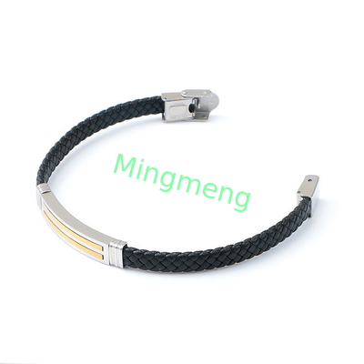 Leather rope bracelet trendy retro leather woven stainless steel men's bracelet fashionable