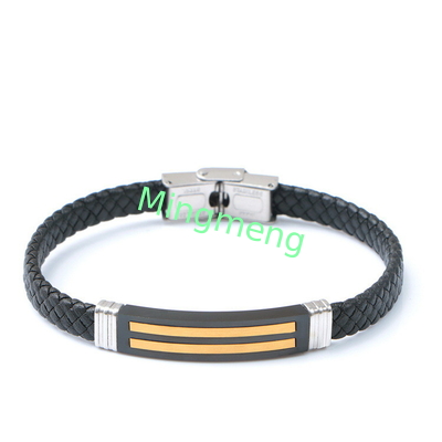 Leather rope bracelet trendy retro leather woven stainless steel men's bracelet fashionable