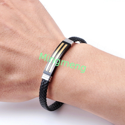 Leather rope bracelet trendy retro leather woven stainless steel men's bracelet fashionable