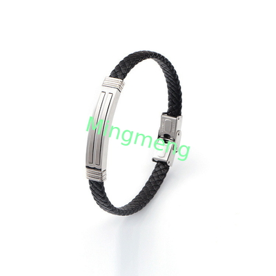 Leather rope bracelet trendy retro leather woven stainless steel men's bracelet fashionable