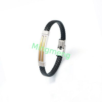 Leather rope bracelet trendy retro leather woven stainless steel men's bracelet fashionable