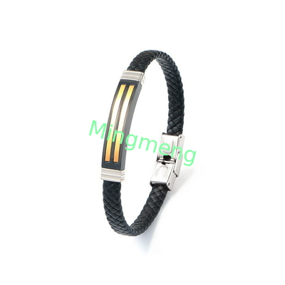 Leather rope bracelet trendy retro leather woven stainless steel men's bracelet fashionable