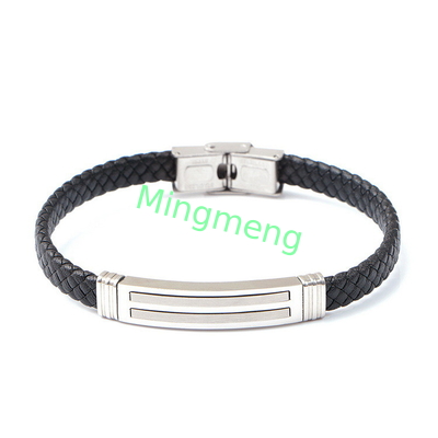 Leather rope bracelet trendy retro leather woven stainless steel men's bracelet fashionable