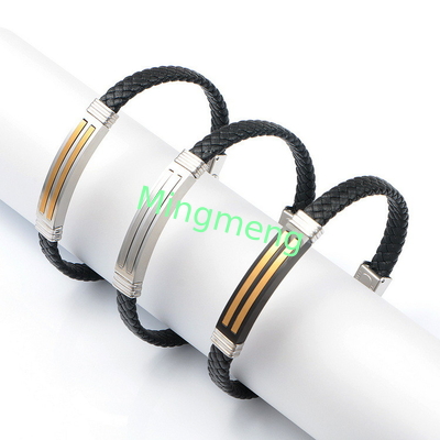Leather rope bracelet trendy retro leather woven stainless steel men's bracelet fashionable