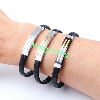 Leather rope bracelet trendy retro leather woven stainless steel men's bracelet fashionable