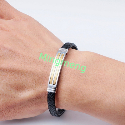 Leather rope bracelet trendy retro leather woven stainless steel men's bracelet fashionable