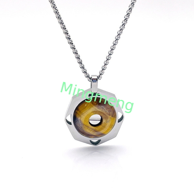 Stainless steel men's tiger eye stone necklace retro pendant titanium steel lock chain