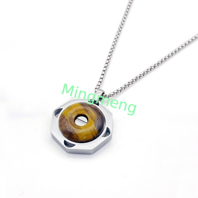 Stainless steel men's tiger eye stone necklace retro pendant titanium steel lock chain