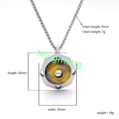 Stainless steel men's tiger eye stone necklace retro pendant titanium steel lock chain