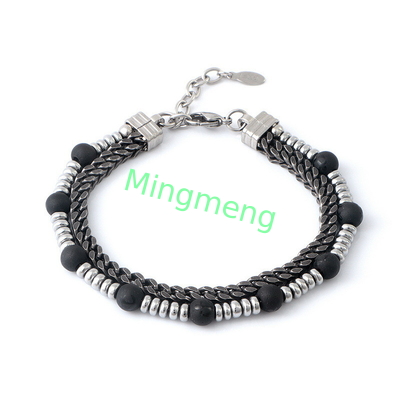 Unique Gallstone Embellishment Adjustable Clasp and Eye-Catching Visual Appeal in Stainless Steel Bracelet for Men