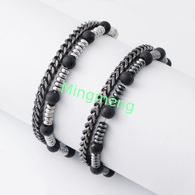 Unique Gallstone Embellishment Adjustable Clasp and Eye-Catching Visual Appeal in Stainless Steel Bracelet for Men