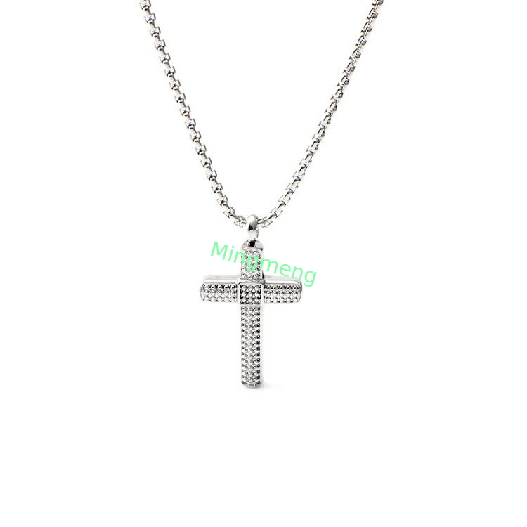 Stainless steel white gold cross pendant necklace with fresh diamond arrangement and full diamond cross necklace