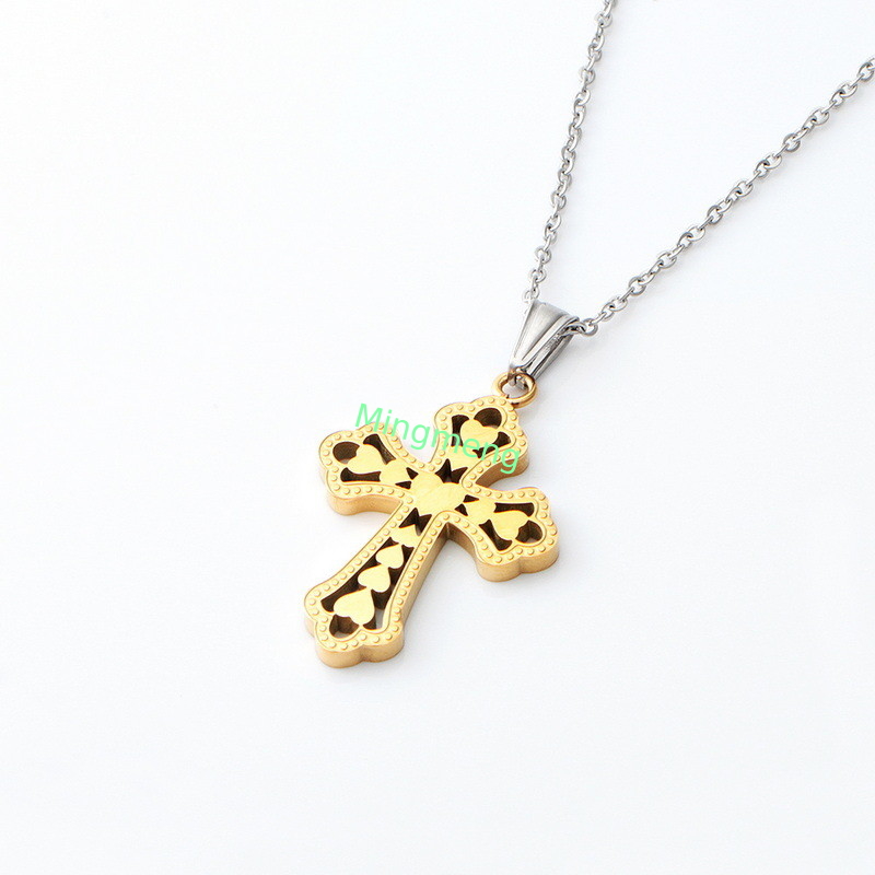 Retro Peach Heart Cross Pendant、 Cross Accessories New Stainless Steel Necklace Women's Fashion Titanium Steel Necklace