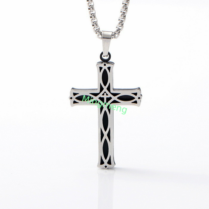 New stainless steel jewelry with fashionable and personalized patterns, hollowed out necklace, simple men's cross pendant