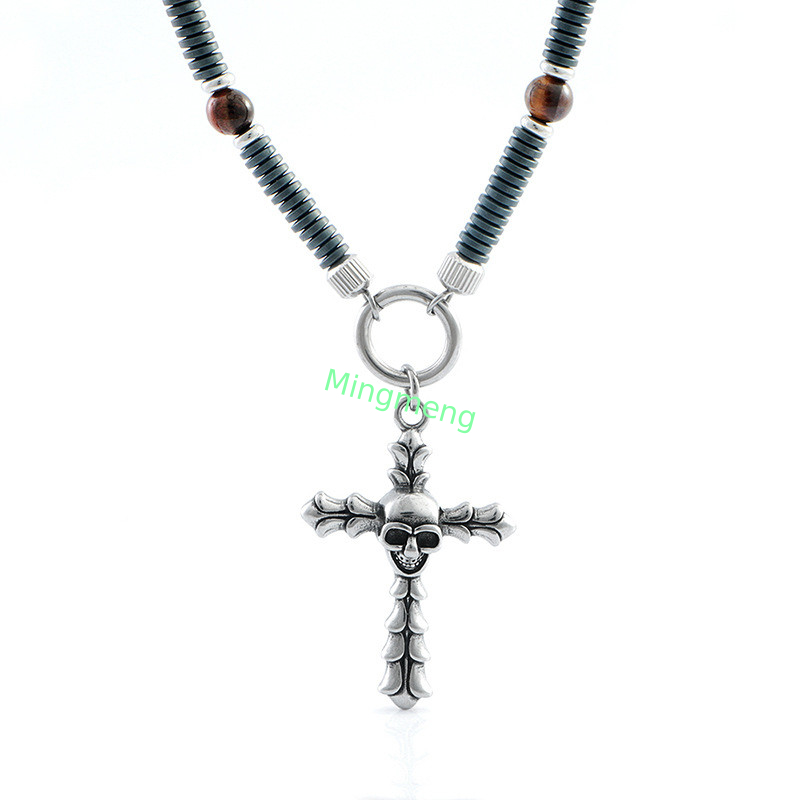 Retro hip-hop stainless steel cross skull pendant, trendy boyfriend necklace hang tag
