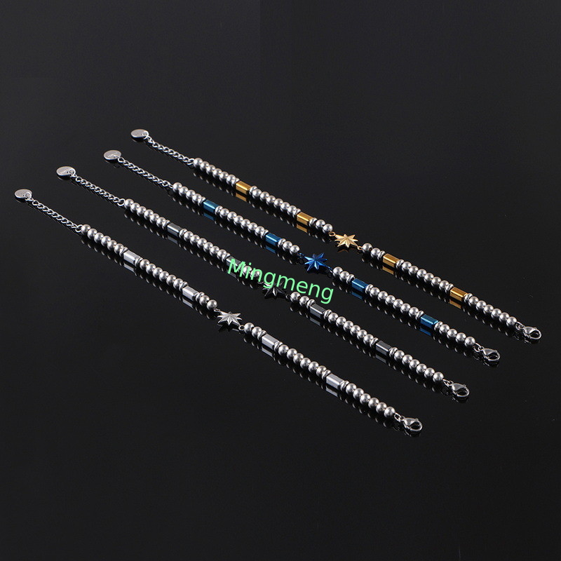 (Customized) Stainless steel men's bracelet, octagonal star Persian style trendy men's black stone bracelet