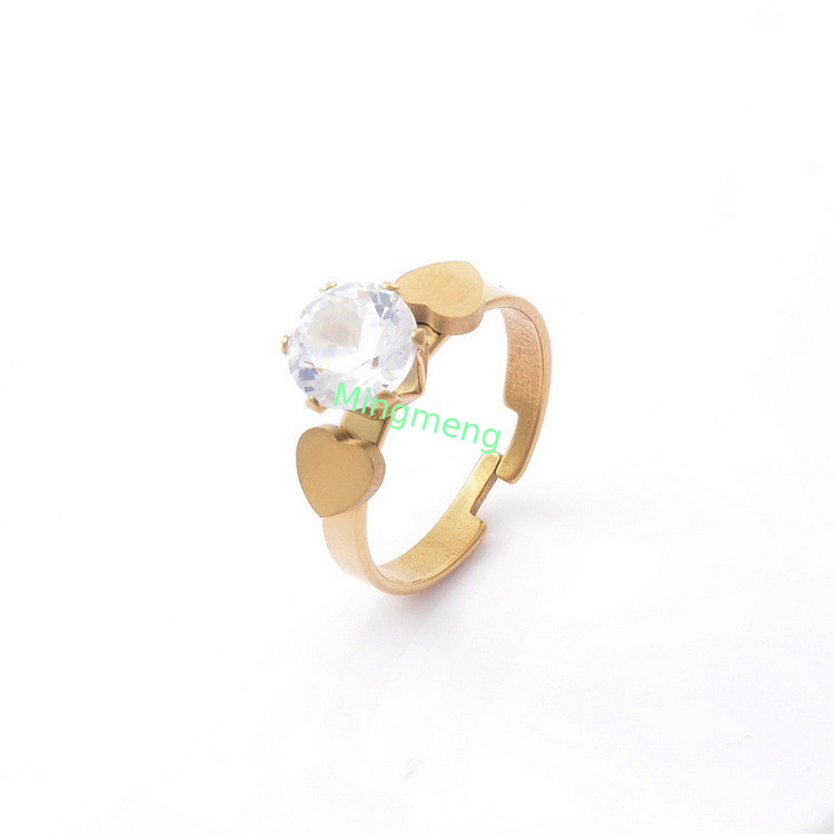 Personalized Fashion Women's Love Symmetrical Zircon Women's Stainless Steel Open End Ring