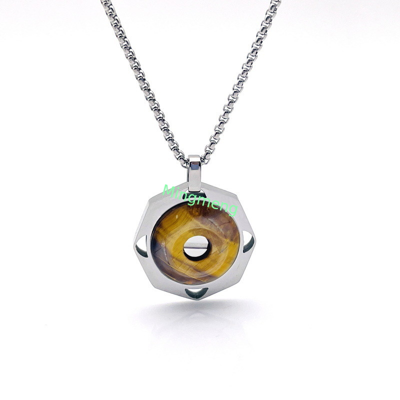 Stainless steel men's tiger eye stone necklace retro pendant titanium steel lock chain