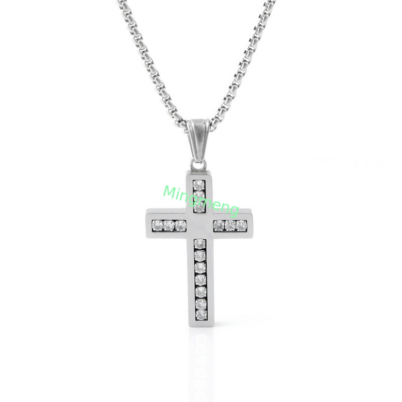 High quality non fading diamond cross pendant, light luxury fashion long necklace for men