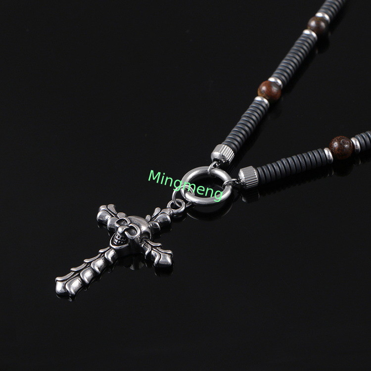 Stainless steel skull cross pendant, European and American cross-border trendy boyfriend necklace hang tag