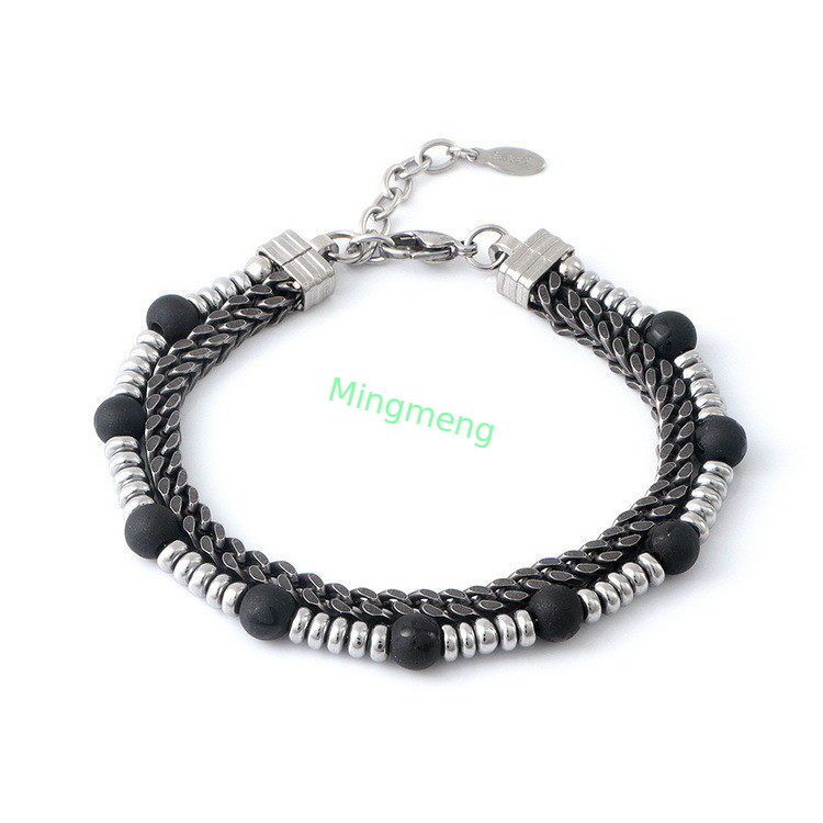 Unique Gallstone Embellishment Adjustable Clasp and Eye-Catching Visual Appeal in Stainless Steel Bracelet for Men
