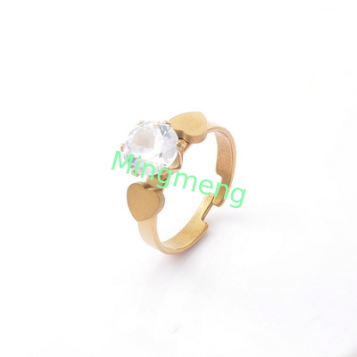 Personalized Fashion Women's Love Symmetrical Zircon Women's Stainless Steel Open End Ring